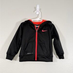 Nike Zip-Up Jacket Hoodie Black Pink Zipper Therma-Fit Fleece In Girl Toddler 2T
